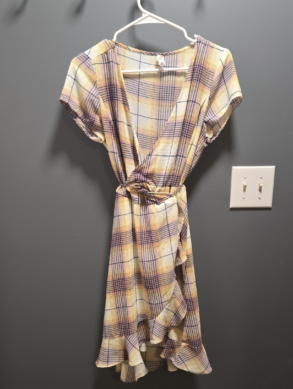 C Plaid Wrap Midi Dress